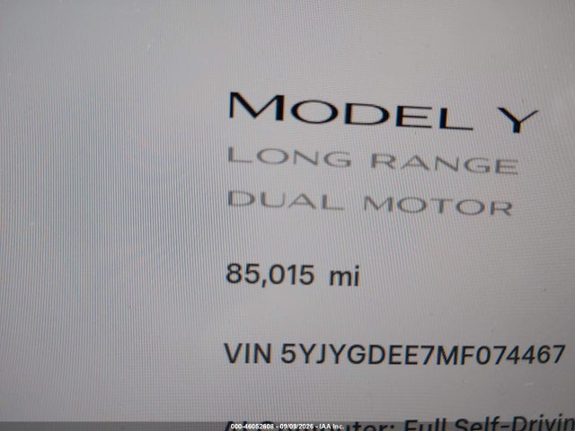5YJYGDEE7MF074467 Tesla Model Y Long Range Dual Motor All-wheel Drive