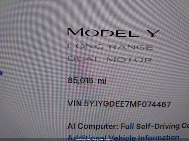 5YJYGDEE7MF074467 Tesla Model Y Long Range Dual Motor All-wheel Drive