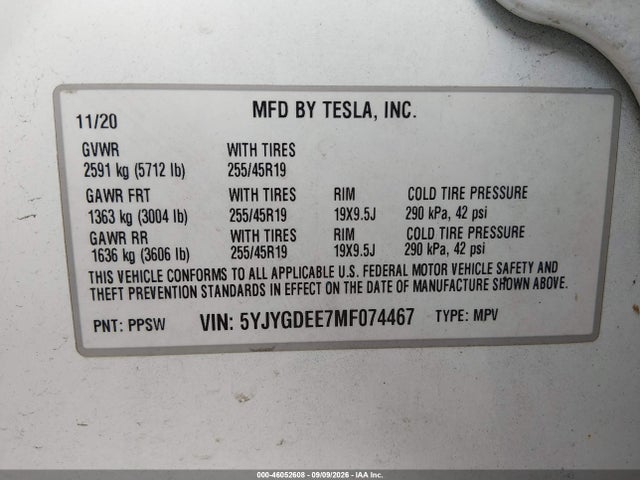 5YJYGDEE7MF074467 Tesla Model Y Long Range Dual Motor All-wheel Drive