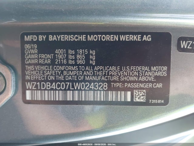 WZ1DB4C07LW024328 Toyota Gr Supra 3.0 Premium