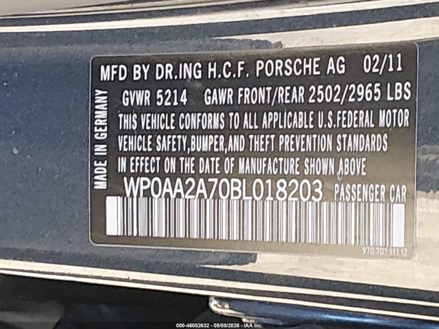 2011 Porsche Panamera 4 მანქანა იყიდება აუქციონზე, vin: WP0AA2A70BL018203, აუქციონის ნომერი: 46052632