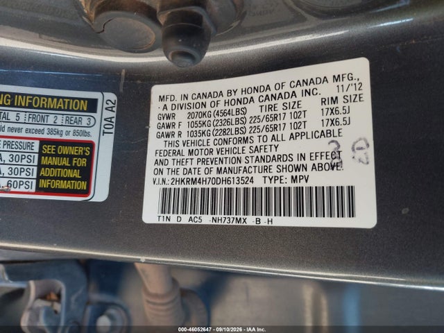 Продаж на аукціоні авто 2013 Honda Cr-v Ex-l, vin: 2HKRM4H70DH613524, номер лоту: 46052647