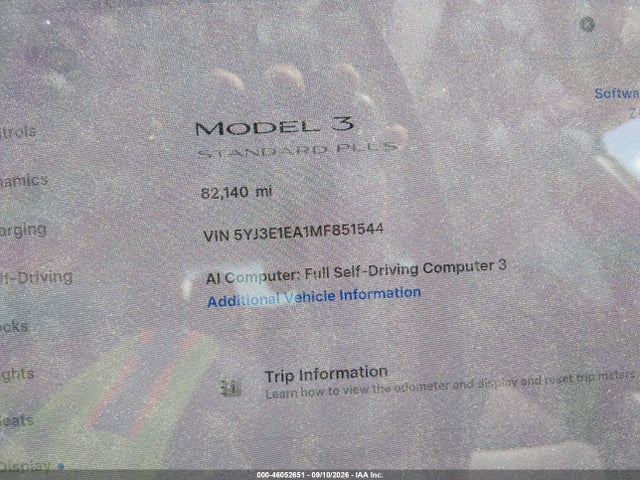Продаж на аукціоні авто 2021 Tesla Model 3 Standard Range Plus Rear-wheel Drive, vin: 5YJ3E1EA1MF851544, номер лоту: 46052651