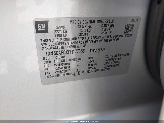 46052654 :رقم المزاد ، 1GNSCAECXFR177336 vin ، 2015 Chevrolet Tahoe Ls مزاد بيع