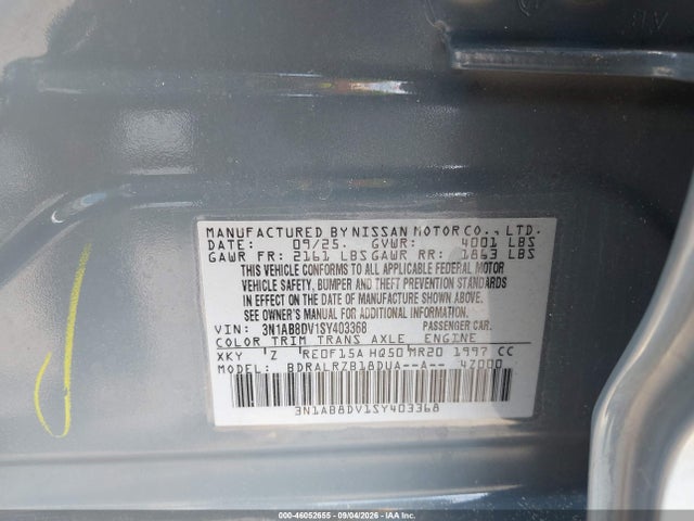 Aukcja sprzedaży 2025 Nissan Sentra Sr, vin: 3N1AB8DV1SY403368, numer aukcji: 46052655