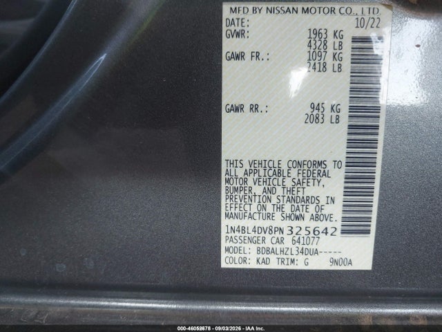 46052678 :رقم المزاد ، 1N4BL4DV8PN325642 vin ، 2023 Nissan Altima Sv Fwd مزاد بيع
