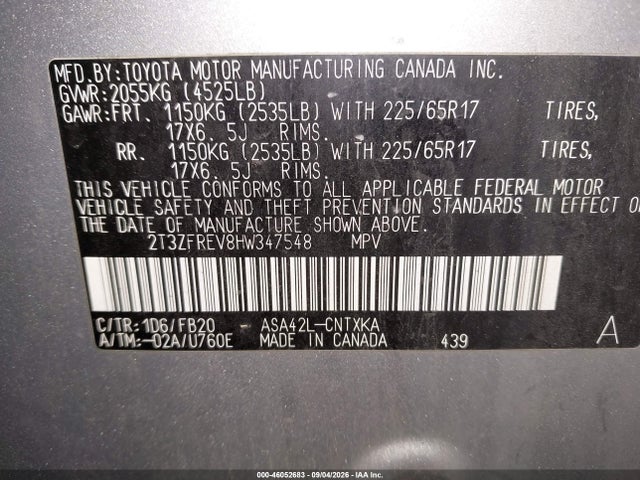 46052683 :رقم المزاد ، 2T3ZFREV8HW347548 vin ، 2017 Toyota Rav4 Le مزاد بيع