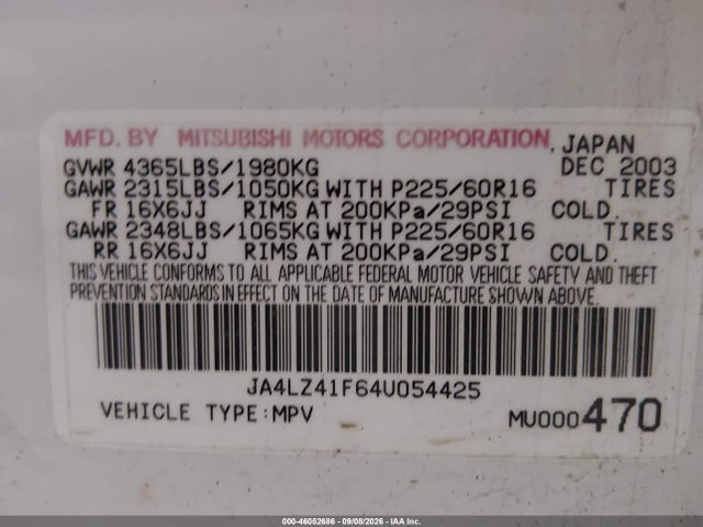 Продажа на аукционе авто 2004 Mitsubishi Outlander Xls, vin: JA4LZ41F64U054425, номер лота: 46052686