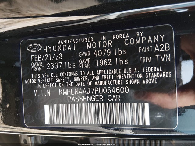 Aukcja sprzedaży 2023 Hyundai Elantra Hybrid Limited, vin: KMHLN4AJ7PU064600, numer aukcji: 46052693