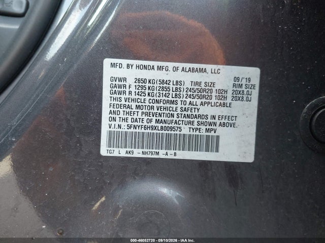 5FNYF6H9XLB009575 Honda Pilot Awd Touring 8 Passenger