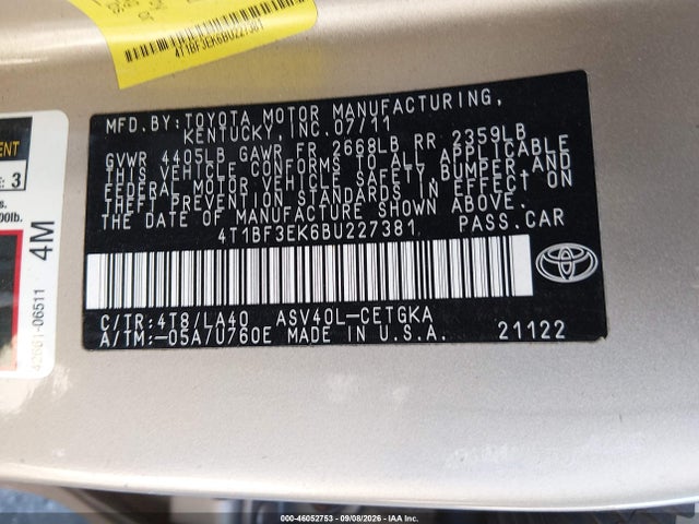 Aukcja sprzedaży 2011 Toyota Camry Xle, vin: 4T1BF3EK6BU227381, numer aukcji: 46052753
