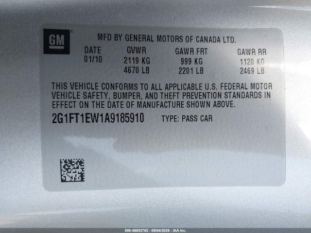 46052762 :رقم المزاد ، 2G1FT1EW1A9185910 vin ، 2010 Chevrolet Camaro 2ss مزاد بيع
