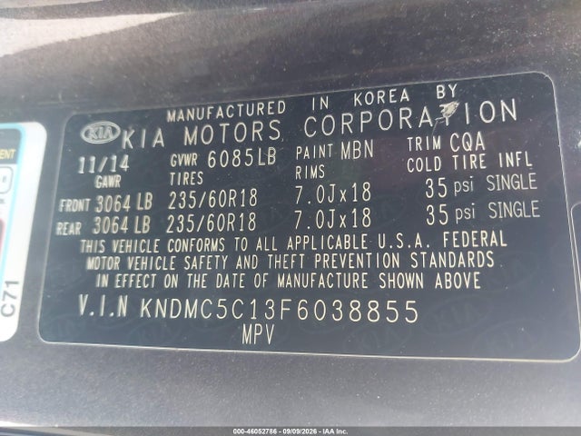 Продажа на аукционе авто 2015 Kia Sedona Sx, vin: KNDMC5C13F6038855, номер лота: 46052786