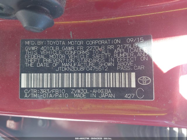 Toyota Prius Three 2015 JTDKN3DU8F0475512 Image 9