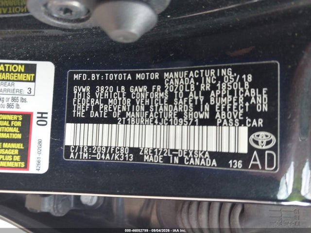 Продаж на аукціоні авто 2018 Toyota Corolla Se, vin: 2T1BURHE4JC109571, номер лоту: 46052799