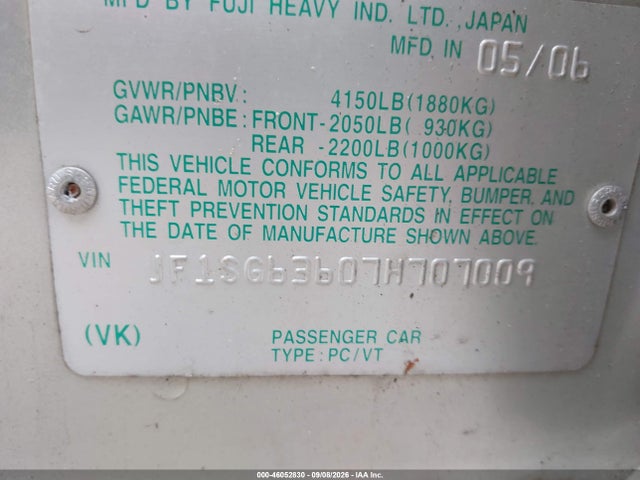 46052830 :رقم المزاد ، JF1SG63607H707009 vin ، 2007 Subaru Forester 2.5x مزاد بيع