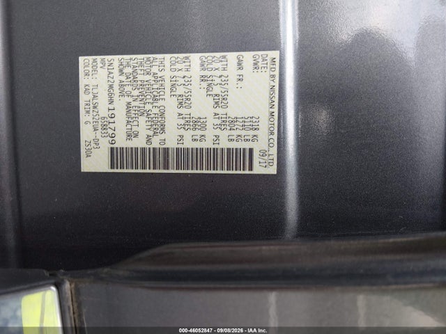 46052847 :رقم المزاد ، 5N1AZ2MG6HN191799 vin ، 2017 Nissan Murano Platinum مزاد بيع