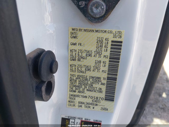 46052858 :رقم المزاد ، 1N6BD0CT6HN705870 vin ، 2017 Nissan Frontier S مزاد بيع
