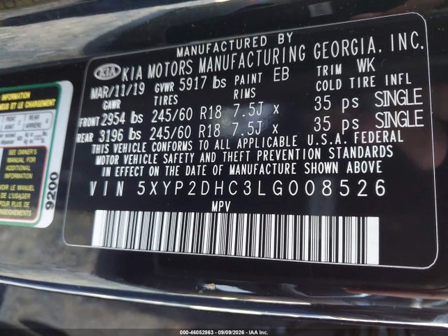 Aukcja sprzedaży 2020 Kia Telluride Lx, vin: 5XYP2DHC3LG008526, numer aukcji: 46052863