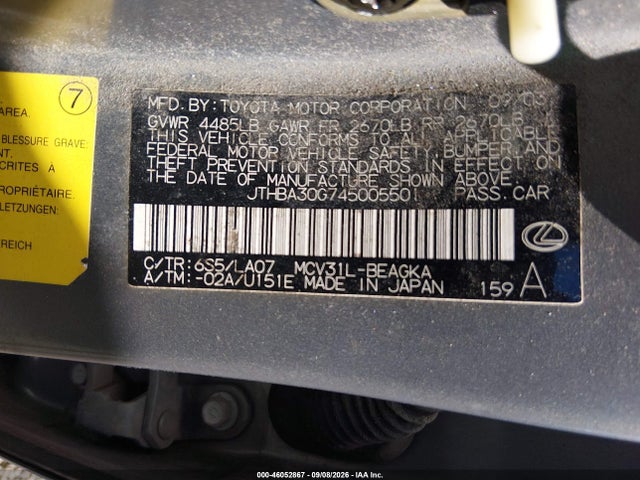 46052867 :رقم المزاد ، JTHBA30G745005501 vin ، 2004 Lexus Es 330 مزاد بيع