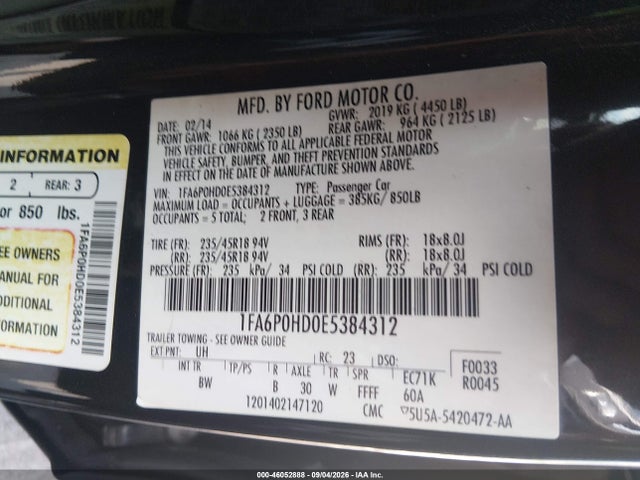 Aukcja sprzedaży 2014 Ford Fusion Se, vin: 1FA6P0HD0E5384312, numer aukcji: 46052888