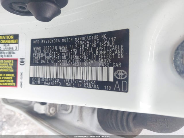 2017 Toyota Corolla Se მანქანა იყიდება აუქციონზე, vin: 2T1BURHE0HC881933, აუქციონის ნომერი: 46052902
