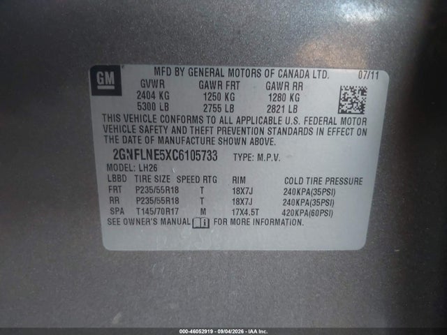 Aukcja sprzedaży 2012 Chevrolet Equinox 2lt, vin: 2GNFLNE5XC6105733, numer aukcji: 46052919