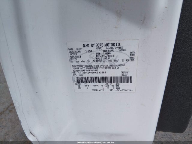 46052929 :رقم المزاد ، 1FTRF12W69KB33585 vin ، 2009 Ford F-150 Stx/xl/xlt مزاد بيع