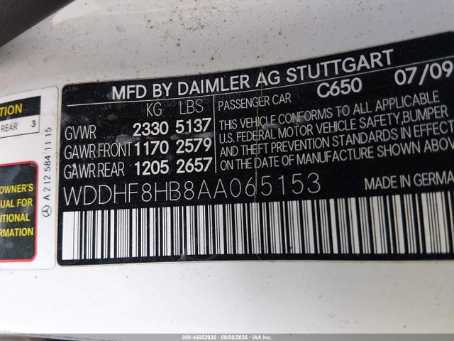 Aukcja sprzedaży 2010 Mercedes-benz E 350 4matic, vin: WDDHF8HB8AA065153, numer aukcji: 46052936