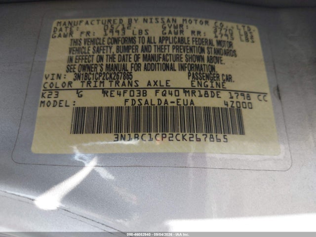 Aukcja sprzedaży 2012 Nissan Versa 1.8 S, vin: 3N1BC1CP2CK267865, numer aukcji: 46052940