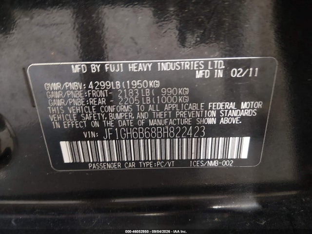 Продажа на аукционе авто 2011 Subaru Impreza 2.5i Premium, vin: JF1GH6B68BH822423, номер лота: 46052950