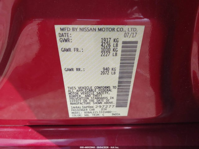 Nissan Altima 2.5 S 2017 1N4AL3AP0HC297277 Image 9