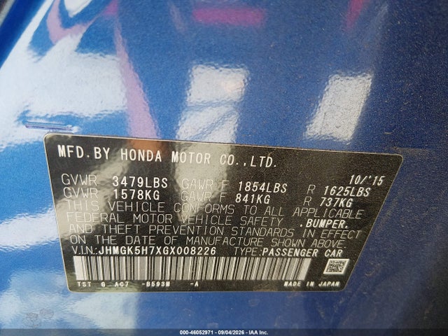 JHMGK5H7XGX008226 Honda FIT EX