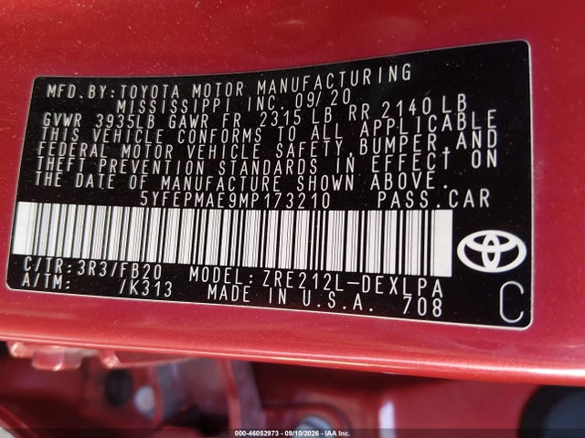 Toyota COROLLA LE 2021 5YFEPMAE9MP173210 Image 9