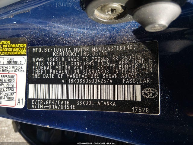 Aukcja sprzedaży 2005 Toyota Avalon Xl, vin: 4T1BK36B35U042574, numer aukcji: 46052981