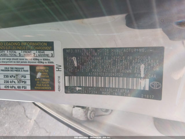 46052984 :رقم المزاد ، 4T1BD1EB3FU040129 vin ، 2015 Toyota Avalon Hybrid Limited مزاد بيع