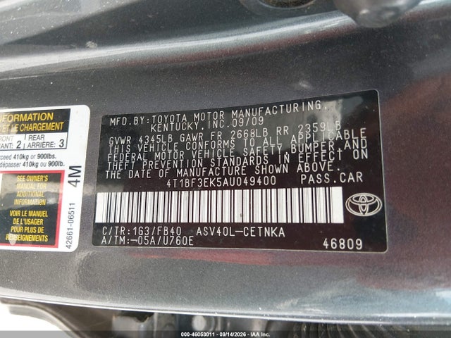 Auction sale of the 2010 Toyota Camry Le, vin: 4T1BF3EK5AU049400, lot number: 46053011
