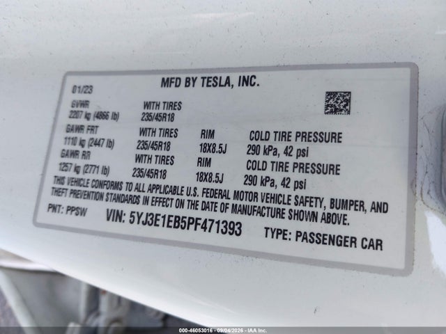 Tesla Model 3 Long Range Dual Motor All-wheel Drive 2023 5YJ3E1EB5PF471393 Image 9