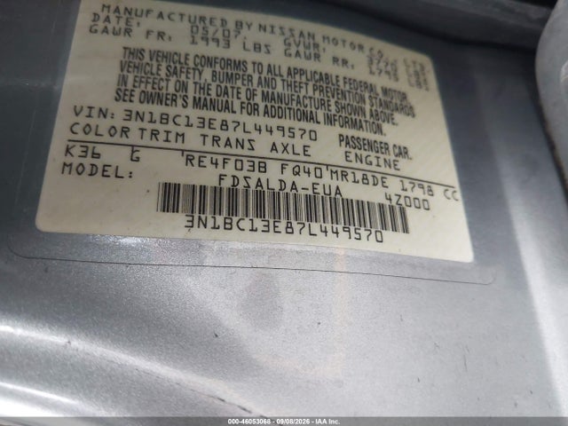 Aukcja sprzedaży 2007 Nissan Versa 1.8s, vin: 3N1BC13E87L449570, numer aukcji: 46053068