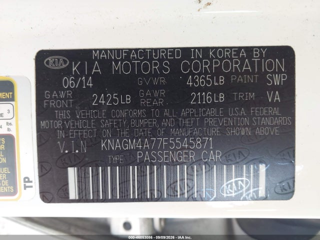Продажа на аукционе авто 2015 Kia Optima Lx, vin: KNAGM4A77F5545871, номер лота: 46053086