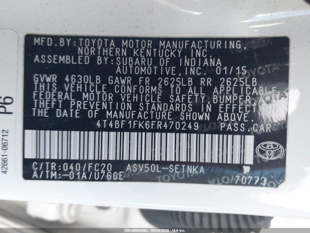 2015 Toyota Camry Le მანქანა იყიდება აუქციონზე, vin: 4T4BF1FK6FR470249, აუქციონის ნომერი: 46053093