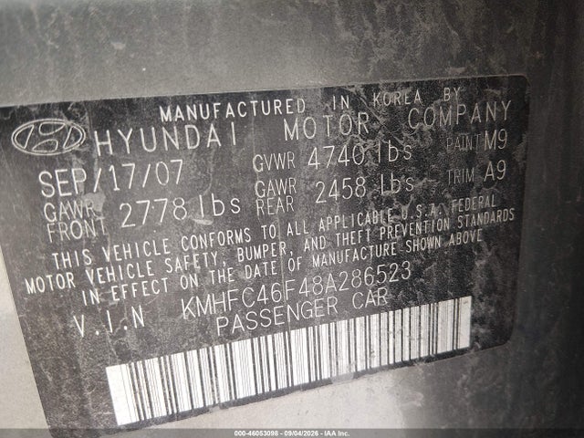 Продаж на аукціоні авто 2008 Hyundai Azera Limited, vin: KMHFC46F48A286523, номер лоту: 46053098