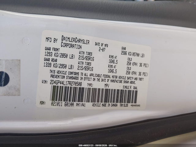 Aukcja sprzedaży 2007 Dodge Grand Caravan Sxt, vin: 2D4GP44L17R270508, numer aukcji: 46053123