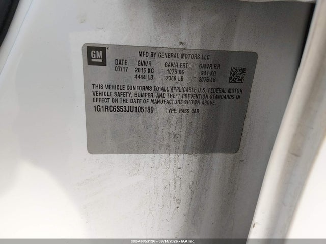 Aukcja sprzedaży 2018 Chevrolet Volt Lt, vin: 1G1RC6S53JU105189, numer aukcji: 46053126