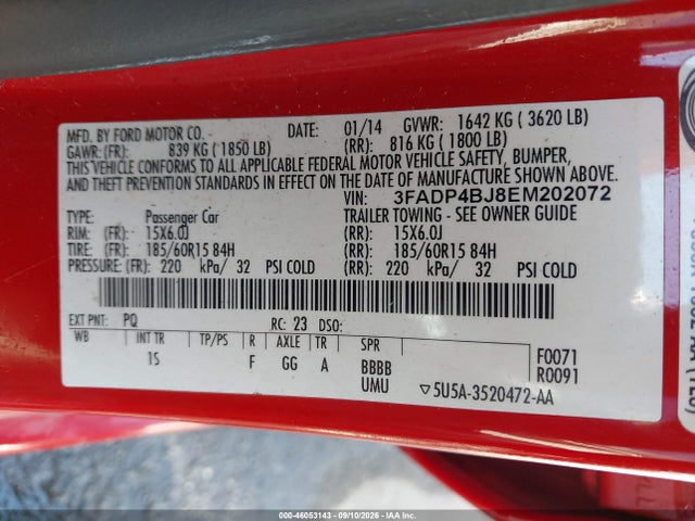 Продаж на аукціоні авто 2014 Ford Fiesta Se, vin: 3FADP4BJ8EM202072, номер лоту: 46053143
