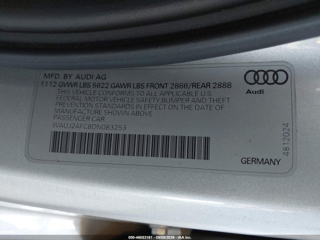 2013 Audi S6 4.0t Prestige მანქანა იყიდება აუქციონზე, vin: WAUJ2AFC8DN083253, აუქციონის ნომერი: 46053161