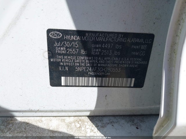 2016 Hyundai Sonata Se მანქანა იყიდება აუქციონზე, vin: 5NPE24AF3GH280553, აუქციონის ნომერი: 46053171