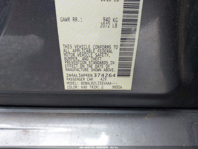 2014 Nissan Altima 2.5/2.5 S/2.5 Sl/2.5 Sv მანქანა იყიდება აუქციონზე, vin: 1N4AL3AP4EN374264, აუქციონის ნომერი: 46053184