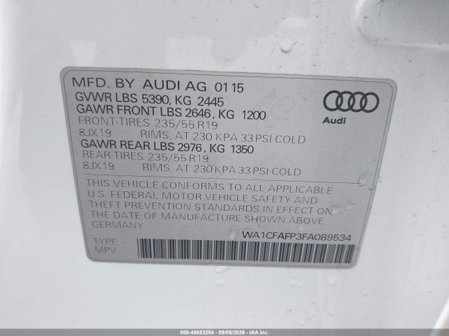 Продаж на аукціоні авто 2015 Audi Q5 2.0t Premium, vin: WA1CFAFP3FA089534, номер лоту: 46053204
