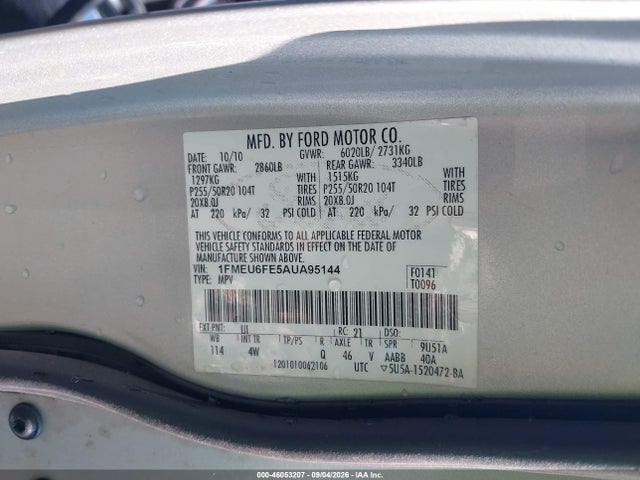 Продажа на аукционе авто 2010 Ford Explorer Limited, vin: 1FMEU6FE5AUA95144, номер лота: 46053207
